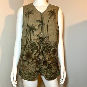 Vintage White Stag Button Down Vest L - Retro 90s Y2K Vacation Tropical Hawaiian